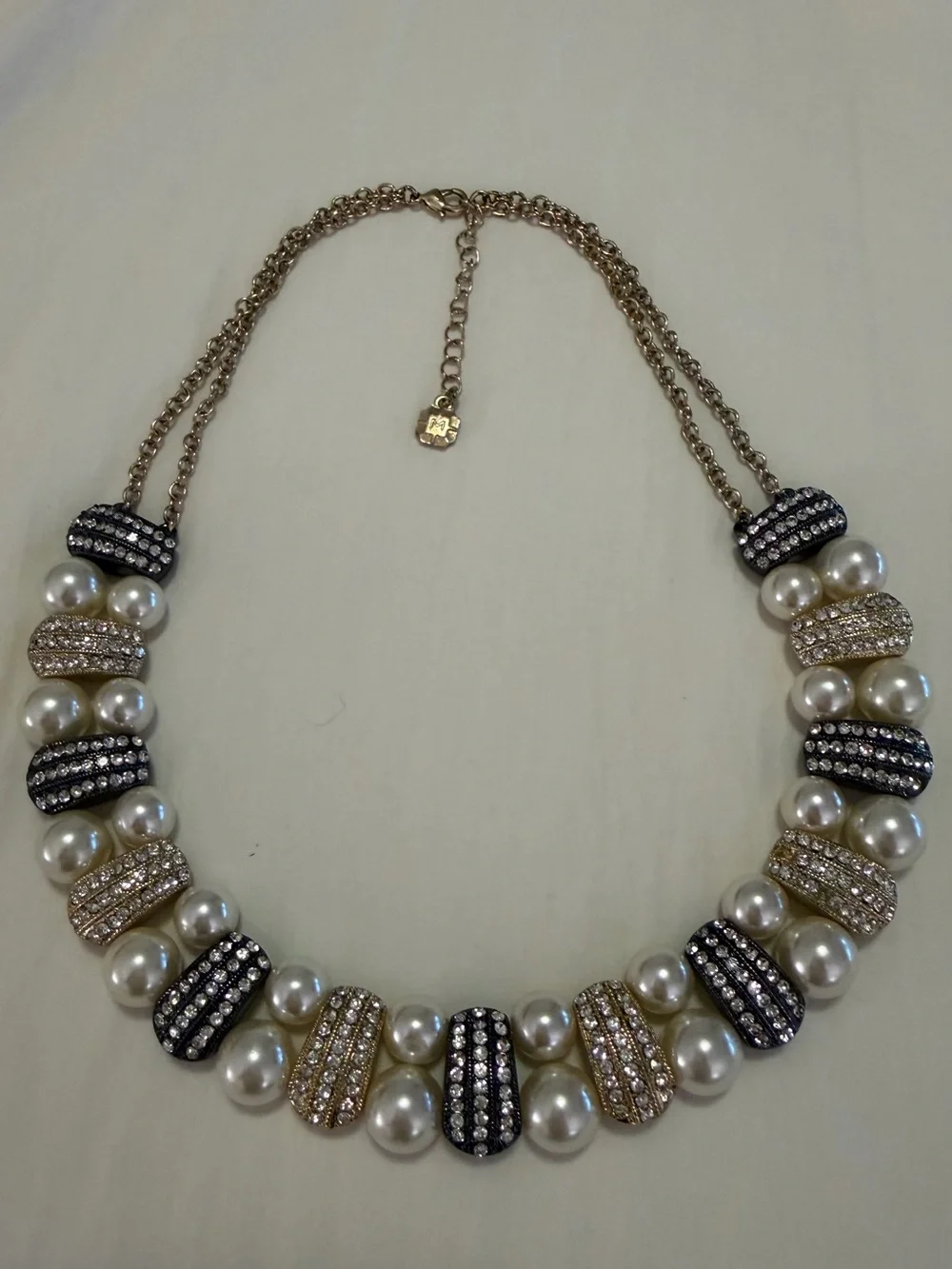 Monet Gold-Tone Pearl and Crystal Statement Necklace